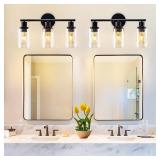 3-Light Bathroom Light Fixtures: Set of 2 Black Modern Vanity Lights with Clear Glass Shade - 18.51 Bathroom Wall Lamp for Mirror Kitchen Living Room - Retail: $53' 3-Light Bathroom Light Fixtures: Set of 2 Black Modern Vanity Lights with Clear Glass Shade - 18.51 Bathroom Wall Lamp for Mirror Kitchen Living Room - Retail: $53'