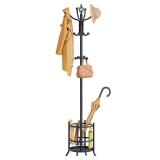 Coat Rack Stand with Umbrella Holder, Coat Tree Freestanding with 16 Hooks, Coat Hangers Stand for Living Room, Bedroom, Office, Black - Retail: $40 Coat Rack Stand with Umbrella Holder, Coat Tree Freestanding with 16 Hooks, Coat Hangers Stand for Living Room, Bedroom, Office, Black - Retail: $40