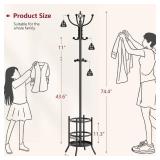 Coat Rack Stand with Umbrella Holder, Coat Tree Freestanding with 16 Hooks, Coat Hangers Stand for Living Room, Bedroom, Office, Black - Retail: $40 Coat Rack Stand with Umbrella Holder, Coat Tree Freestanding with 16 Hooks, Coat Hangers Stand for Living Room, Bedroom, Office, Black - Retail: $40