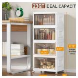 4 Tier Storage Bins with Lids, 23QT Stackable Closet Organizers and Storage with Wheels, Collapsible Storage Boxes, Foldable Plastic Storage Containers for Home, Office, Dorm Room-White - Retail: $40 4 Tier Storage Bins with Lids, 23QT Stackable Closet Organizers and Storage with Wheels, Collapsible Storage Boxes, Foldable Plastic Storage Containers for Home, Office, Dorm Room-White - Retail: $40