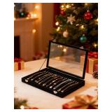 Necklace Organizer Box, Tray with Clear Lid, Velvet Dustproof Necklaces Holder Storage Display Case, 20 Hooks Glass Top Jewelry Tray Drawer Insert for Pendant Bracelet - Retail: $18 Necklace Organizer Box, Tray with Clear Lid, Velvet Dustproof Necklaces Holder Storage Display Case, 20 Hooks Glass Top Jewelry Tray Drawer Insert for Pendant Bracelet - Retail: $18