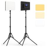 2 Packs LED Video Light with 63 Tripod Stand, QEUOOIY 20W Bi-Color Photography Lighting Kit, Dimmable 2500-8500K Studio Conference Light, Built-in 8000mAh Battery for YouTube/TikTok/Vlog/Streaming - R 2 Packs LED Video Light with 63 Tripod Stand, QEUOOIY 20W Bi-Color Photography Lighting Kit, Dimmable 2500-8500K Studio Conference Light, Built-in 8000mAh Battery for YouTube/TikTok/Vlog/Streaming - R