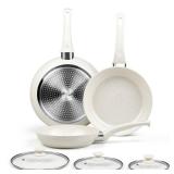 Ceramic Frying Pan Set with Lid - Non Stick Frying Pan with Lids, White Frying Pans Nonstick With Lid, Induction Skillet Set Egg Omelet Skillet Pan W/Lid, Healthy No Toxic Cookware Set, PFOA&PFAS Free Ceramic Frying Pan Set with Lid - Non Stick Frying Pan with Lids, White Frying Pans Nonstick With Lid, Induction Skillet Set Egg Omelet Skillet Pan W/Lid, Healthy No Toxic Cookware Set, PFOA&PFAS Free