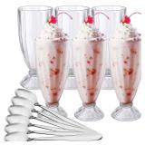 Set of 6 Milkshake Glass, 12oz Old Fashion Sundae Cups, Retro Ice Cream Float Glasses, Heavy Base Soda Fountain Glassware with 6 Long Stainless Steel Spoons - Retail: $27 Set of 6 Milkshake Glass, 12oz Old Fashion Sundae Cups, Retro Ice Cream Float Glasses, Heavy Base Soda Fountain Glassware with 6 Long Stainless Steel Spoons - Retail: $27