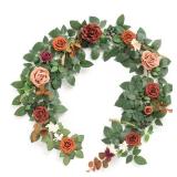 5FT Terracotta Artificial Flower Garland Rose Eucalyptus Leaves Fall Floral Garland Burnt Orange Arch Flowers Vine for Wedding Party Backdrop Decor Mantel Table Centerpieces Decorations - Retail: $36 5FT Terracotta Artificial Flower Garland Rose Eucalyptus Leaves Fall Floral Garland Burnt Orange Arch Flowers Vine for Wedding Party Backdrop Decor Mantel Table Centerpieces Decorations - Retail: $36