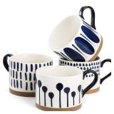 Set of 4 Large Ceramic Coffee Mugs, 15 Oz Hand Painted Coffee Cups with Handles, Vintage Glazed Porcelain Soup Mugs for Tea, Hot or Cold Drinks, Best Gifts for Birthday, Thanksgiving, Christmas - Reta Set of 4 Large Ceramic Coffee Mugs, 15 Oz Hand Painted Coffee Cups with Handles, Vintage Glazed Porcelain Soup Mugs for Tea, Hot or Cold Drinks, Best Gifts for Birthday, Thanksgiving, Christmas - Reta