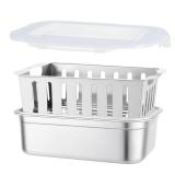 Stainless Steel Food Storage Container with Removable Colander & Lid, Food Meat Vegetable Fruit Bacon Drain Marinating Containers Box Set for Refrigerator, Kitchen, BBQ, Cooking - Retail: $30 Stainless Steel Food Storage Container with Removable Colander & Lid, Food Meat Vegetable Fruit Bacon Drain Marinating Containers Box Set for Refrigerator, Kitchen, BBQ, Cooking - Retail: $30