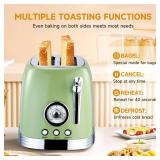 Green Cute Retro Toaster 2 Slice with 1.58 Wide Slots, with Stainless Steel Lid, with Warming Rack, Preheat, Defrost, Countdown Timer Display. 1/4' Dent on Top Right Side. - Retail: $49' Green Cute Retro Toaster 2 Slice with 1.58 Wide Slots, with Stainless Steel Lid, with Warming Rack, Preheat, Defrost, Countdown Timer Display. 1/4' Dent on Top Right Side. - Retail: $49'