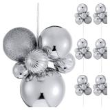 6 Set 36 Pcs Christmas Ball Clusters 1.2-3.1in Christmas Tree Ball Ornaments on Wired Picks Decorations for Xmas Tree Wreath Garland Stairs Holiday Decor(Silver, Glossy) - Retail: $22 6 Set 36 Pcs Christmas Ball Clusters 1.2-3.1in Christmas Tree Ball Ornaments on Wired Picks Decorations for Xmas Tree Wreath Garland Stairs Holiday Decor(Silver, Glossy) - Retail: $22