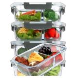 5-Pack,36 Oz Glass Meal Prep Containers 2 Compartments Portion Control with Snap Locking Lids Glass Food Storage Containers, Microwave, Oven, Freezer and Dishwasher (4.5 Cups) - Retail: $32 5-Pack,36 Oz Glass Meal Prep Containers 2 Compartments Portion Control with Snap Locking Lids Glass Food Storage Containers, Microwave, Oven, Freezer and Dishwasher (4.5 Cups) - Retail: $32