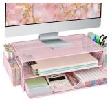 Computer Monitor Stands Riserï¼2-Tier Desk Organizers and Accessories, Office Desk Accessories Organizer with Drawers and 2 Pen Holder for Office Supplies (Pink) - Retail: $22 Computer Monitor Stands Riserï¼2-Tier Desk Organizers and Accessories, Office Desk Accessories Organizer with Drawers and 2 Pen Holder for Office Supplies (Pink) - Retail: $22
