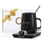 Coffee Mug Warmer & iKago Mug Set, Accurate Temperature Control Smart Heated Mug for Desk, Electric Coffee Warmer with Auto Shut Off & Real-Time Temp Display, Gifts for Men Women, 15oz Ceramic Mug - R Coffee Mug Warmer & iKago Mug Set, Accurate Temperature Control Smart Heated Mug for Desk, Electric Coffee Warmer with Auto Shut Off & Real-Time Temp Display, Gifts for Men Women, 15oz Ceramic Mug - R