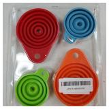 Kitchen Funnel Set 4 Pack, Small and Large, Kitchen Gadgets Accessories Foldable Silicone Collapsible Funnels for Filling Water Bottle Liquid Transfer Food Grade - Retail: $6 Kitchen Funnel Set 4 Pack, Small and Large, Kitchen Gadgets Accessories Foldable Silicone Collapsible Funnels for Filling Water Bottle Liquid Transfer Food Grade - Retail: $6