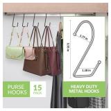 15 Pack Purse Hanger for Closet, Super Sturdy Purse Hooks, Hanging Backpack Bag Holder, Closet Organizers and Storage, Silver - Retail: $8 15 Pack Purse Hanger for Closet, Super Sturdy Purse Hooks, Hanging Backpack Bag Holder, Closet Organizers and Storage, Silver - Retail: $8