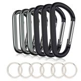 6PCS Carabiner Caribeaner Clip,3 Large Aluminum D Ring Shape Carabeaner with 6PCS Keyring Keychain Hook (Black + Grey)' 6PCS Carabiner Caribeaner Clip,3 Large Aluminum D Ring Shape Carabeaner with 6PCS Keyring Keychain Hook (Black + Grey)'