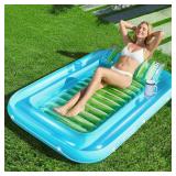 SLOOSH Inflatable Tanning Pool Lounger Float, 70' x 46' Pool Floats Adult with Pillow, 4 in 1 Suntan Tub Raft Floatie,Sunbathing Bed Lounge for Water Blow Up Kids Ball Pit Party Gifts, L-Blue Green SLOOSH Inflatable Tanning Pool Lounger Float, 70' x 46' Pool Floats Adult with Pillow, 4 in 1 Suntan Tub Raft Floatie,Sunbathing Bed Lounge for Water Blow Up Kids Ball Pit Party Gifts, L-Blue Green