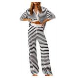 Tankaneo Womens Knit 2 Piece Lounge Sets Striped Short Sleeve Tops and Wide Leg Pants Travel Airport Vacation Outfits Size Medium Tankaneo Womens Knit 2 Piece Lounge Sets Striped Short Sleeve Tops and Wide Leg Pants Travel Airport Vacation Outfits Size Medium
