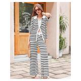Tankaneo Womens Knit 2 Piece Lounge Sets Striped Short Sleeve Tops and Wide Leg Pants Travel Airport Vacation Outfits Size Medium Tankaneo Womens Knit 2 Piece Lounge Sets Striped Short Sleeve Tops and Wide Leg Pants Travel Airport Vacation Outfits Size Medium