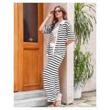 Tankaneo Womens Knit 2 Piece Lounge Sets Striped Short Sleeve Tops and Wide Leg Pants Travel Airport Vacation Outfits Size Medium Tankaneo Womens Knit 2 Piece Lounge Sets Striped Short Sleeve Tops and Wide Leg Pants Travel Airport Vacation Outfits Size Medium