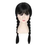 Miss U Hair Long Straight Black Braided Wig with Bangs Gothic 2 Pigtails Halloween Party Wig Miss U Hair Long Straight Black Braided Wig with Bangs Gothic 2 Pigtails Halloween Party Wig