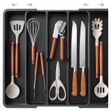 Aujen Silverware Organizer - Expandable Kitchen Drawer Organizer, Adjustable Utensil Organizer, Cutlery Tray for Forks, Knives, Multipurpose Kitchen Organizers and Storage Solution, Black, X-Large Aujen Silverware Organizer - Expandable Kitchen Drawer Organizer, Adjustable Utensil Organizer, Cutlery Tray for Forks, Knives, Multipurpose Kitchen Organizers and Storage Solution, Black, X-Large