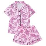 Women's 2 Piece Leopard Pajama Set Animal Short Sleeve Button Down Pj Shorts Set Size Large Women's 2 Piece Leopard Pajama Set Animal Short Sleeve Button Down Pj Shorts Set Size Large