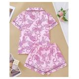 Women's 2 Piece Leopard Pajama Set Animal Short Sleeve Button Down Pj Shorts Set Size Large Women's 2 Piece Leopard Pajama Set Animal Short Sleeve Button Down Pj Shorts Set Size Large