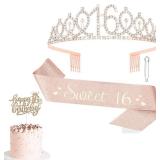 CAVETEE Birthday Decorations for Women, Rose Gold Party Decorations Kit Including Crown and Sash, Happy Birthday Banner and Cake Topper for Women and Girls Party (16th) CAVETEE Birthday Decorations for Women, Rose Gold Party Decorations Kit Including Crown and Sash, Happy Birthday Banner and Cake Topper for Women and Girls Party (16th)