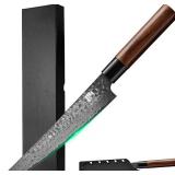 FULLHI Damascus Steel Japanese Knife with Sheath, Forged Hammered Blade Wood Handle Gyutou Filleting Chef Kitchen Knife with Box for Cooking, Camping BBQ FULLHI Damascus Steel Japanese Knife with Sheath, Forged Hammered Blade Wood Handle Gyutou Filleting Chef Kitchen Knife with Box for Cooking, Camping BBQ