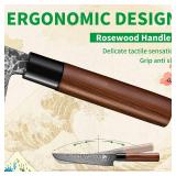 FULLHI Damascus Steel Japanese Knife with Sheath, Forged Hammered Blade Wood Handle Gyutou Filleting Chef Kitchen Knife with Box for Cooking, Camping BBQ FULLHI Damascus Steel Japanese Knife with Sheath, Forged Hammered Blade Wood Handle Gyutou Filleting Chef Kitchen Knife with Box for Cooking, Camping BBQ