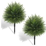 Der Rose 23' Artificial Cedar Topiary Ball Trees with Ground Spike Set of 2 Outdoor Artificial Plants UV Resistant Artificial Shrubs Fake Bushes for Front Porch Garden Decor Der Rose 23' Artificial Cedar Topiary Ball Trees with Ground Spike Set of 2 Outdoor Artificial Plants UV Resistant Artificial Shrubs Fake Bushes for Front Porch Garden Decor