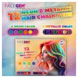 12 Hair chalks, 12 NEON & METALLIC hair chalk, Non-Toxic Easy Washable Hair Dye Colourful, METALLIC & NEON hair chalk - Perfect for Festivals, Halloween, Parties, hair chalks for girls 12 Hair chalks, 12 NEON & METALLIC hair chalk, Non-Toxic Easy Washable Hair Dye Colourful, METALLIC & NEON hair chalk - Perfect for Festivals, Halloween, Parties, hair chalks for girls
