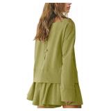 Panadila Womens Long Sleeve Short Romper Dresses Crewneck Oversized One Piece Jumpsuit Open Back Layered Casual Outfit SIZE XL STOCK PHOTO APPROXIMATE Panadila Womens Long Sleeve Short Romper Dresses Crewneck Oversized One Piece Jumpsuit Open Back Layered Casual Outfit SIZE XL STOCK PHOTO APPROXIMATE