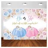 Avezano Pumpkin Gender Reveal Backdrop Fall Theme He or She Baby Gender Reveal Party Decorations Boho Blue or Pink Floral Party Photography Background Banner (7x5ft) Avezano Pumpkin Gender Reveal Backdrop Fall Theme He or She Baby Gender Reveal Party Decorations Boho Blue or Pink Floral Party Photography Background Banner (7x5ft)