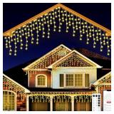 Christmas String Lights Outdoor - 131Ft/40M 1680 LED 8 Modes with Remote Control and App Waterproof Christmas Lights for Patio Yard Garden Wedding Party-Warm White - Retail: $105.99 Christmas String Lights Outdoor - 131Ft/40M 1680 LED 8 Modes with Remote Control and App Waterproof Christmas Lights for Patio Yard Garden Wedding Party-Warm White - Retail: $105.99