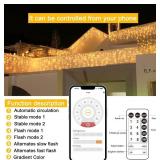 Christmas String Lights Outdoor - 131Ft/40M 1680 LED 8 Modes with Remote Control and App Waterproof Christmas Lights for Patio Yard Garden Wedding Party-Warm White - Retail: $105.99 Christmas String Lights Outdoor - 131Ft/40M 1680 LED 8 Modes with Remote Control and App Waterproof Christmas Lights for Patio Yard Garden Wedding Party-Warm White - Retail: $105.99