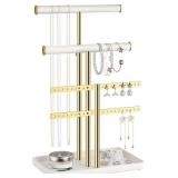 pickpiff Jewelry Holder Organizer with Velvet, Adjustable 10'-17' Tall, Metal Stand for Display Bracelet, Necklace, Earrings, Rings, White and Gold pickpiff Jewelry Holder Organizer with Velvet, Adjustable 10'-17' Tall, Metal Stand for Display Bracelet, Necklace, Earrings, Rings, White and Gold