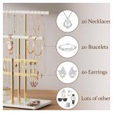 pickpiff Jewelry Holder Organizer with Velvet, Adjustable 10'-17' Tall, Metal Stand for Display Bracelet, Necklace, Earrings, Rings, White and Gold pickpiff Jewelry Holder Organizer with Velvet, Adjustable 10'-17' Tall, Metal Stand for Display Bracelet, Necklace, Earrings, Rings, White and Gold