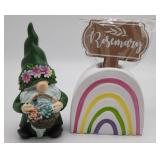 Garden Gnome with Rainbow Holder and Plant Wooden Signs - Retail: $24