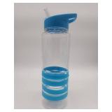 Clear Water Bottle with Blue Grip Bands - Retail: $12