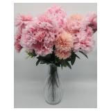 Pink Carnation Bouquet with Ribbed Glass Vase - Retail: $45