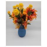 Fall Floral Arrangement with Blue Ceramic Vase - Retail: $35
