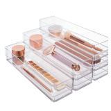 STORi SimpleSort 6-Piece Stackable Clear Drawer Organizer Set | 12\' x 3\' x 2\' Rectangle Trays | Narrow Makeup Vanity Storage Bins and Office Desk Drawer Dividers | Made in USA