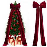 Knitgrip Extra Large Velvet Christmas Tree Topper Bow Giant Bow with Long Streamers Oversized Wrapping Gifts for Holiday Party Xmas Tree Wedding Home Decorations(Red,118 Inch)