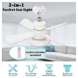Yaoten Socket Fan Light with Remote, Dimmable LED Ceiling Fan (3000K-6500K), 3 Speed Choices, E26 Base Mini Fan Light for Bedroom, Kitchen, Garage