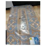 Floral Pattern Area Rug in Blue and Tan