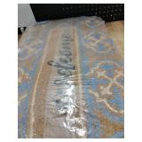 Floral Pattern Area Rug in Blue and Tan