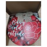 Bucherry 3 Pcs Lighted Christmas Sign for Front Door, Buffalo Plaid Xmas Wreath 12 Inch Wooden Wall Hanging Decor for Indoor Outdoor Winter Holiday Rustic Farmhouse Windows(Merry Christmas)