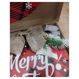 Bucherry 3 Pcs Lighted Christmas Sign for Front Door, Buffalo Plaid Xmas Wreath 12 Inch Wooden Wall Hanging Decor for Indoor Outdoor Winter Holiday Rustic Farmhouse Windows(Merry Christmas)