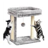 SYANDLVY Cat Tree with Scratching Post for Indoor Cats, Scratching Board with Perch, Cat Post Scratcher with 2 Dangling Balls, Great for Kittens, Grey